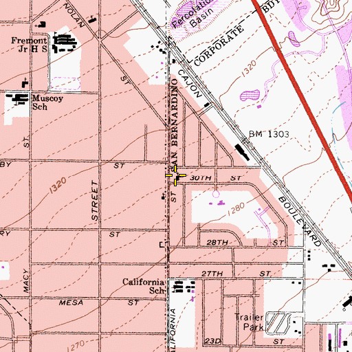 Topographic Map of Delman Heights Foursquare Church, CA