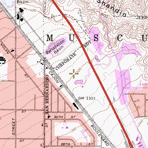 Topographic Map of Shandin Hills Golf Course, CA