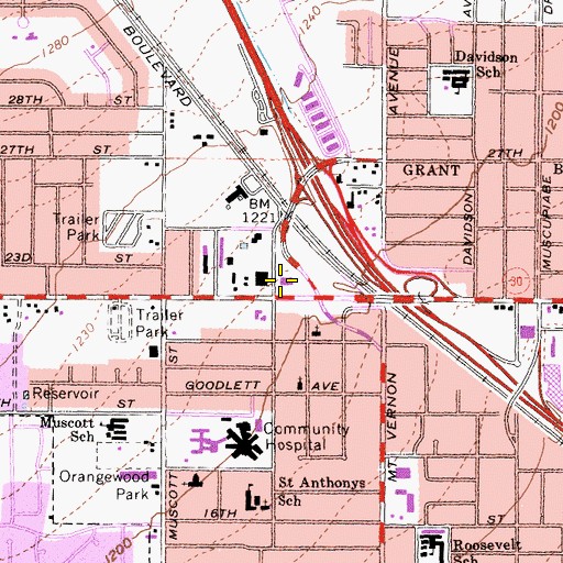 Topographic Map of West Highland Center Shopping Center, CA