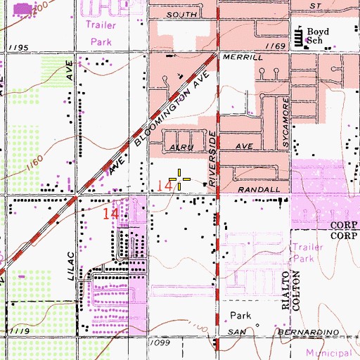 Topographic Map of Milor Continuation High School, CA
