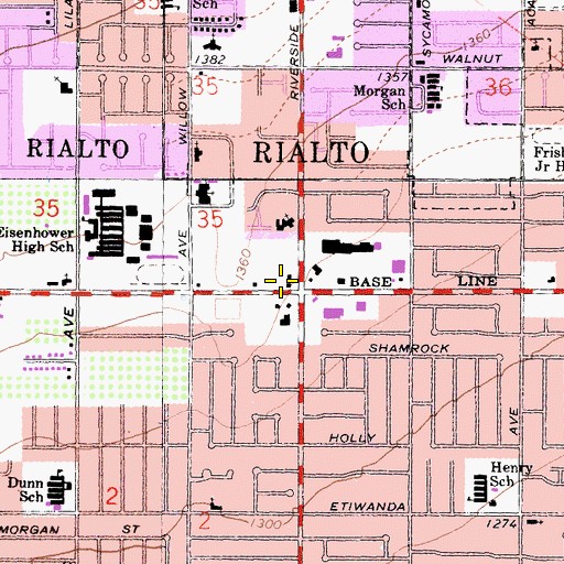 Topographic Map of Rialto Shopping Center, CA