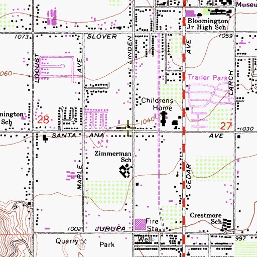 Topographic Map of Bloomington Congregational United Church of Christ, CA