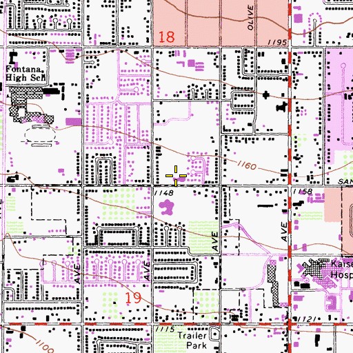 Topographic Map of Fontana First Assembly of God Church, CA