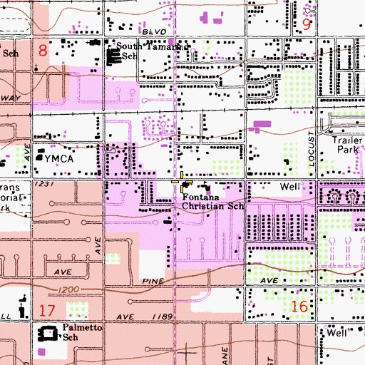 Topographic Map of Fontana Free Methodist Church, CA