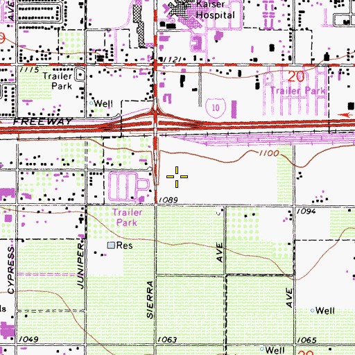 Topographic Map of Palm Court at Empire Center Shopping Center, CA