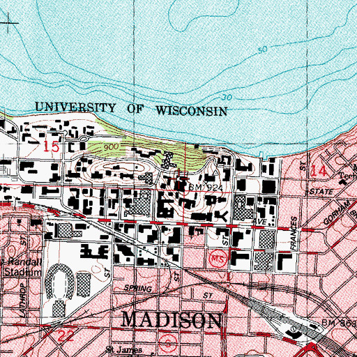 Topographic Map of Bascom Hall, WI