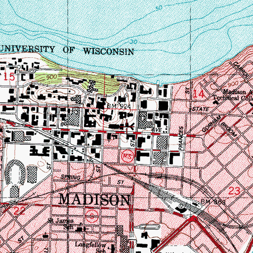 Topographic Map of Chadbourne Hall, WI
