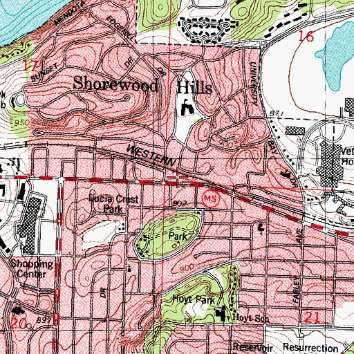 Topographic Map of Shorewood Shopping Center, WI