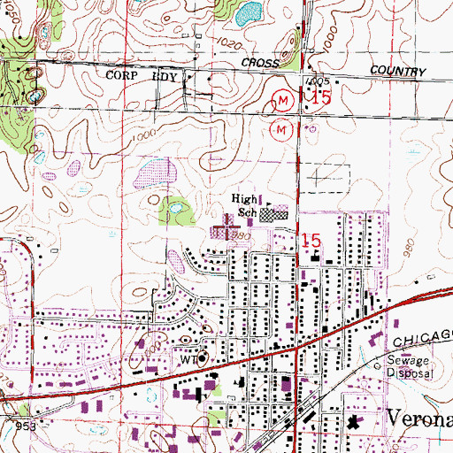 Topographic Map of Verona Area High School, WI