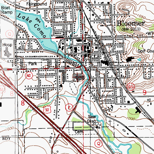 Topographic Map of Bloomer High School, WI