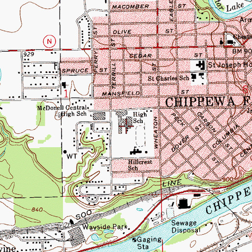 Topographic Map of Chippewa Falls High School, WI