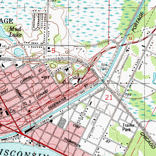Topographic Map of Columbia County Jail, WI