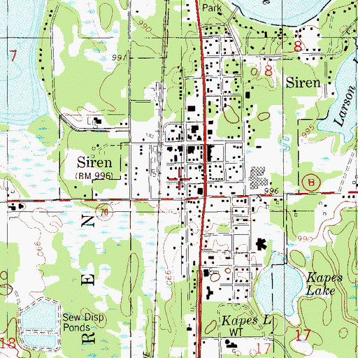 Topographic Map of Siren United Methodist Church, WI