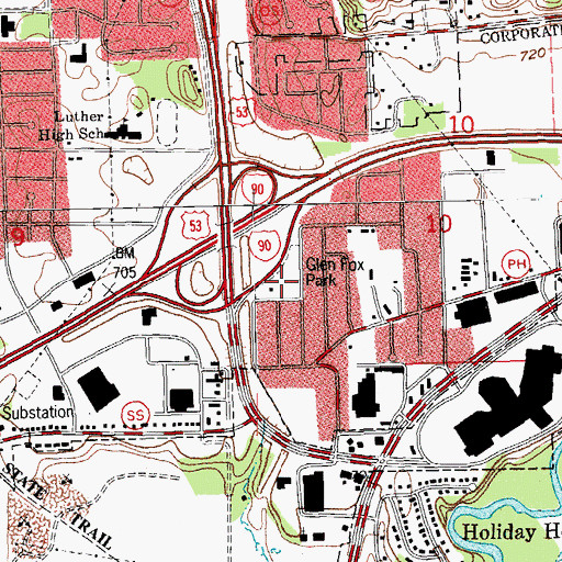 Topographic Map of Glen Fox Park, WI