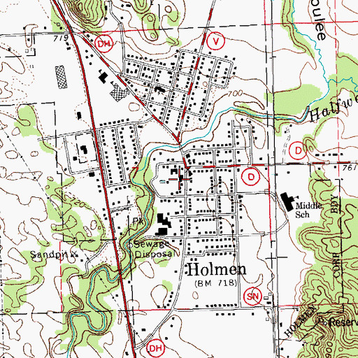 Topographic Map of Holmen Village Hall, WI