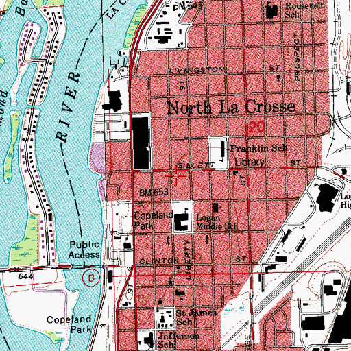 Topographic Map of North Branch La Crosse Public Library, WI