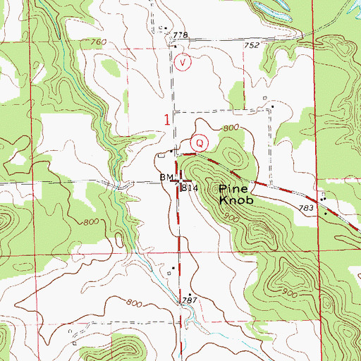 Topographic Map of Pine Knob School (historical), WI