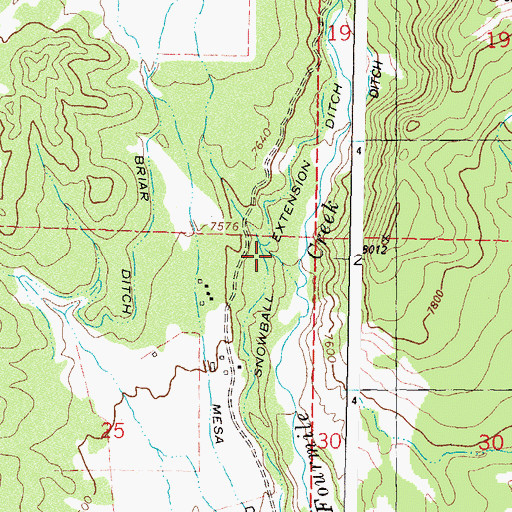 Topographic Map of Snowball Extension Ditch, CO
