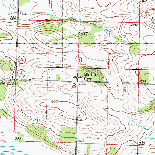 Topographic Map of Bluffton Cemetery, WI