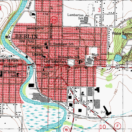 Topographic Map of Federated Church of Berlin, WI