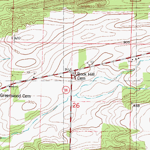 Topographic Map of Rock Hill Cemetery, WI
