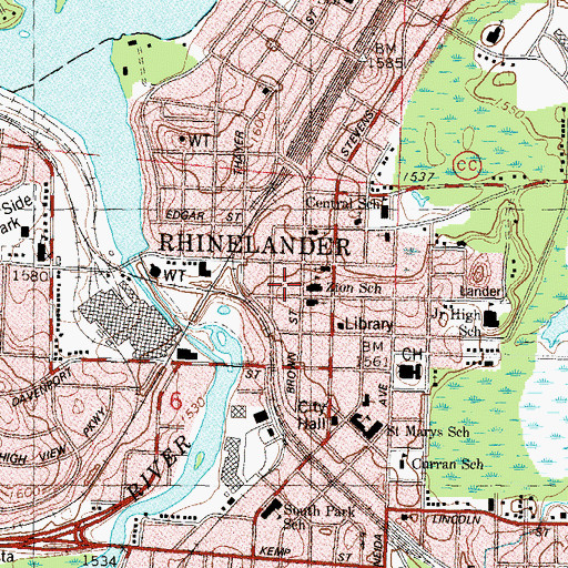 Topographic Map of Rhinelander Fire Department, WI