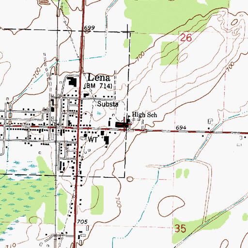 Topographic Map of Lena High School, WI
