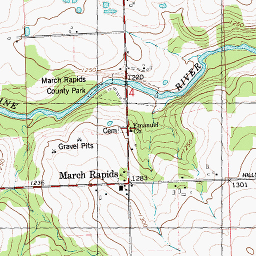Topographic Map of Emanuel Church, WI