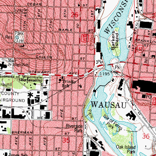 Topographic Map of Frohsin Hall, WI