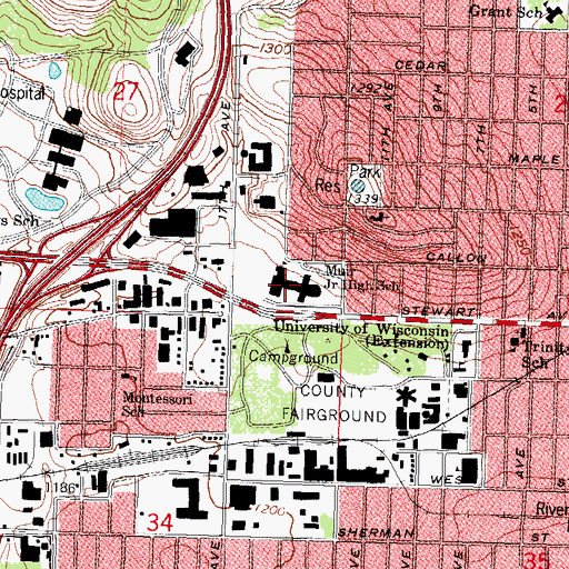 Topographic Map of John Muir Middle School, WI