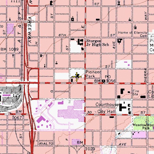 Topographic Map of San Bernardino Public Library, CA