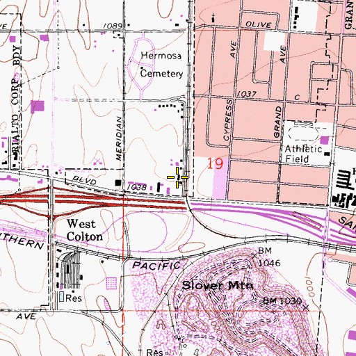 Topographic Map of Slover Mountain High School, CA