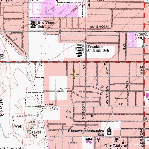 Topographic Map of Eleventh Street Church of Christ, CA