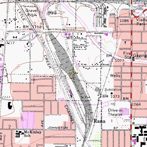 Topographic Map of Santa Fe Railroad Yards, CA