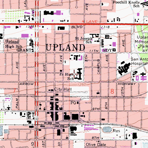 Topographic Map of Upland Elementary School, CA
