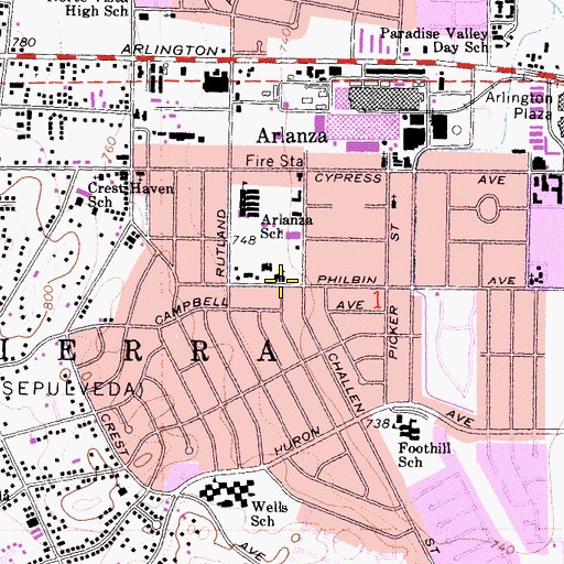 Topographic Map of Arlanza Baptist Church, CA