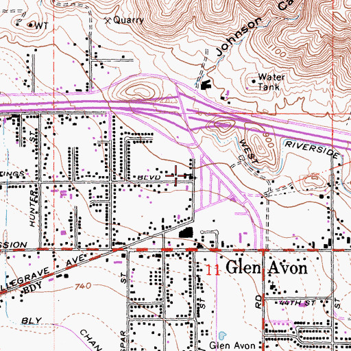 Topographic Map of Glen Avon Christian School, CA