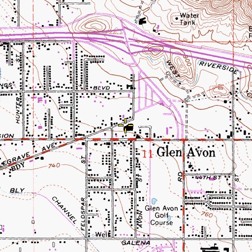 Topographic Map of Glen Avon Market Shopping Center, CA