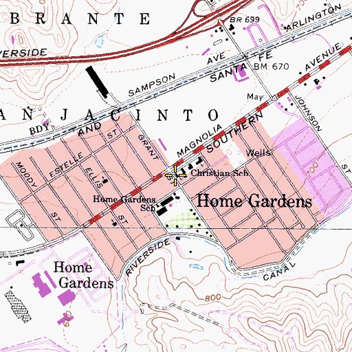 Topographic Map of Home Gardens Assembly of God Church (historical), CA
