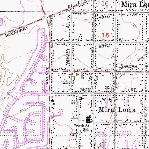 Topographic Map of Mira Loma Post Office, CA