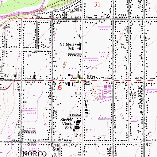 Topographic Map of Norco Foursquare Gospel Church, CA
