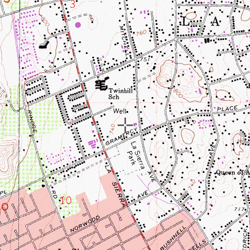Topographic Map of La Sierra First Baptist Church, CA