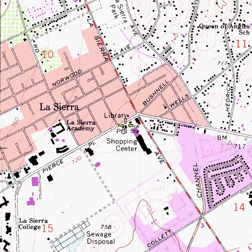 Topographic Map of La Sierra Post Office, CA