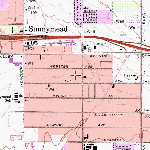 Topographic Map of Moreno Valley United Methodist Church, CA