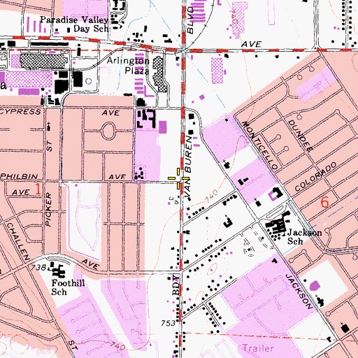 Topographic Map of Van Buren Plaza I Shopping Center, CA