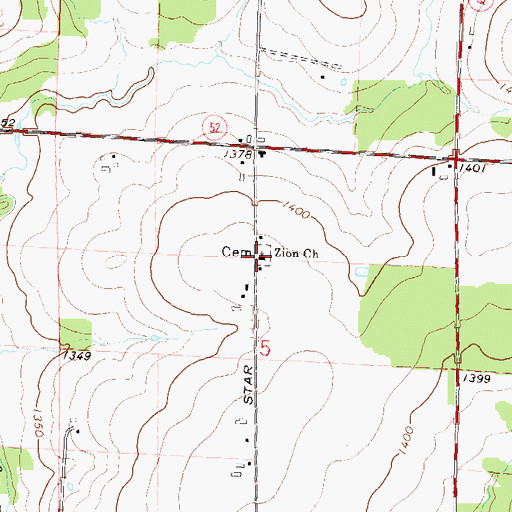 Topographic Map of Zions Cemetery, WI