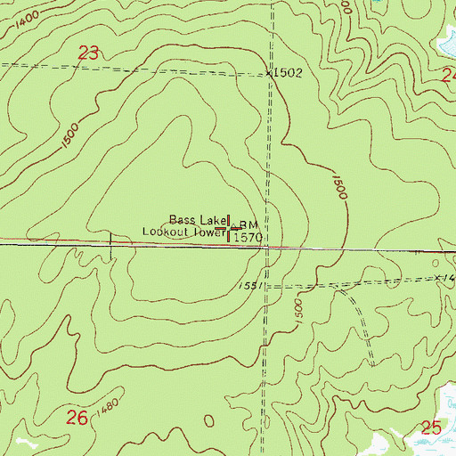 Topographic Map of Bass Lake Lookout Tower, WI