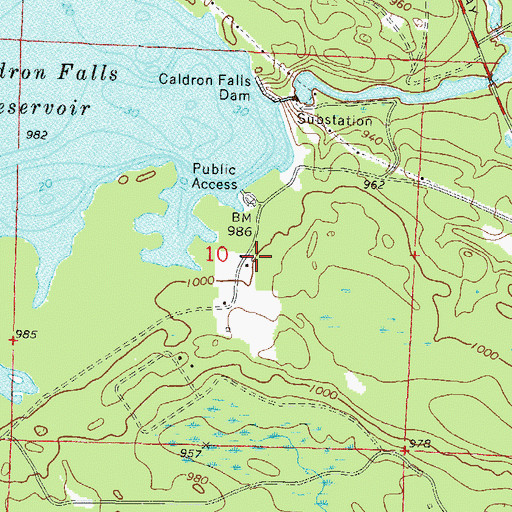 Topographic Map of Caldron Falls School (historical), WI