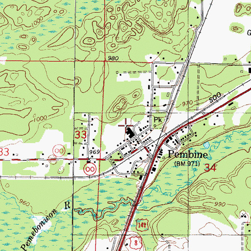 Topographic Map of Pembine High School, WI