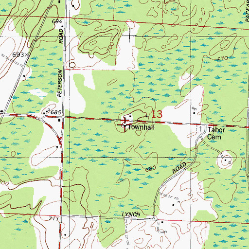 Topographic Map of Wagner Townhall, WI